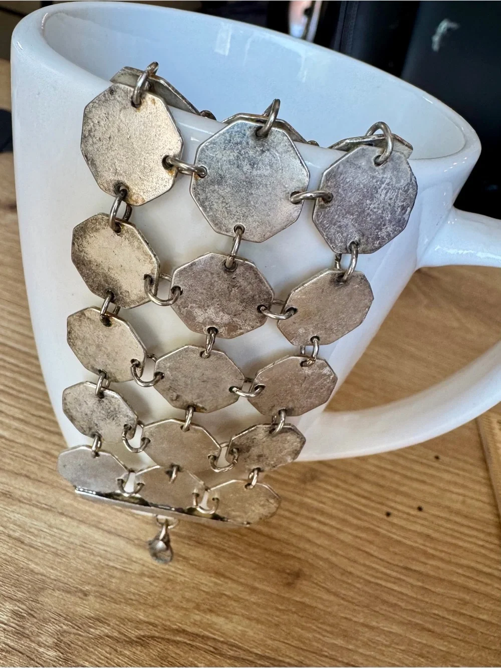 Vintage 90s Grunge Brutalist Silver Triple Strand Geometric Octagon Bracelet